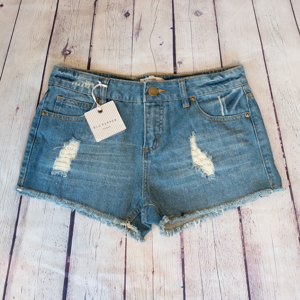 Blu Pepper Denim Jean Shorts Distressed Size L